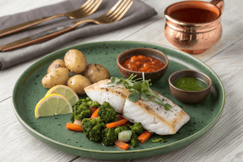 White Fish With Canarian Potatoes and Mojos